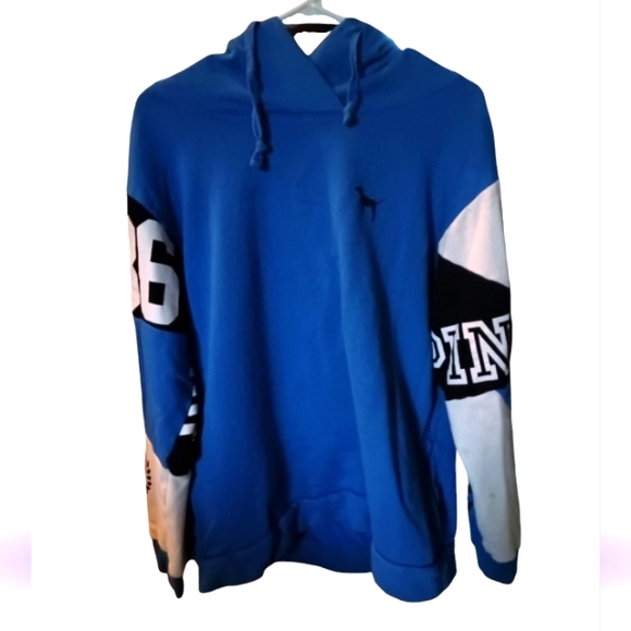 PINK VS Pullover Colorblock 86 Hoodie Royal Blue, Black & White - Picture 3 of 5